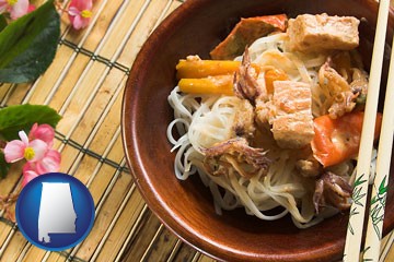 a Thai curry dish at a Thai restaurant - with Alabama icon